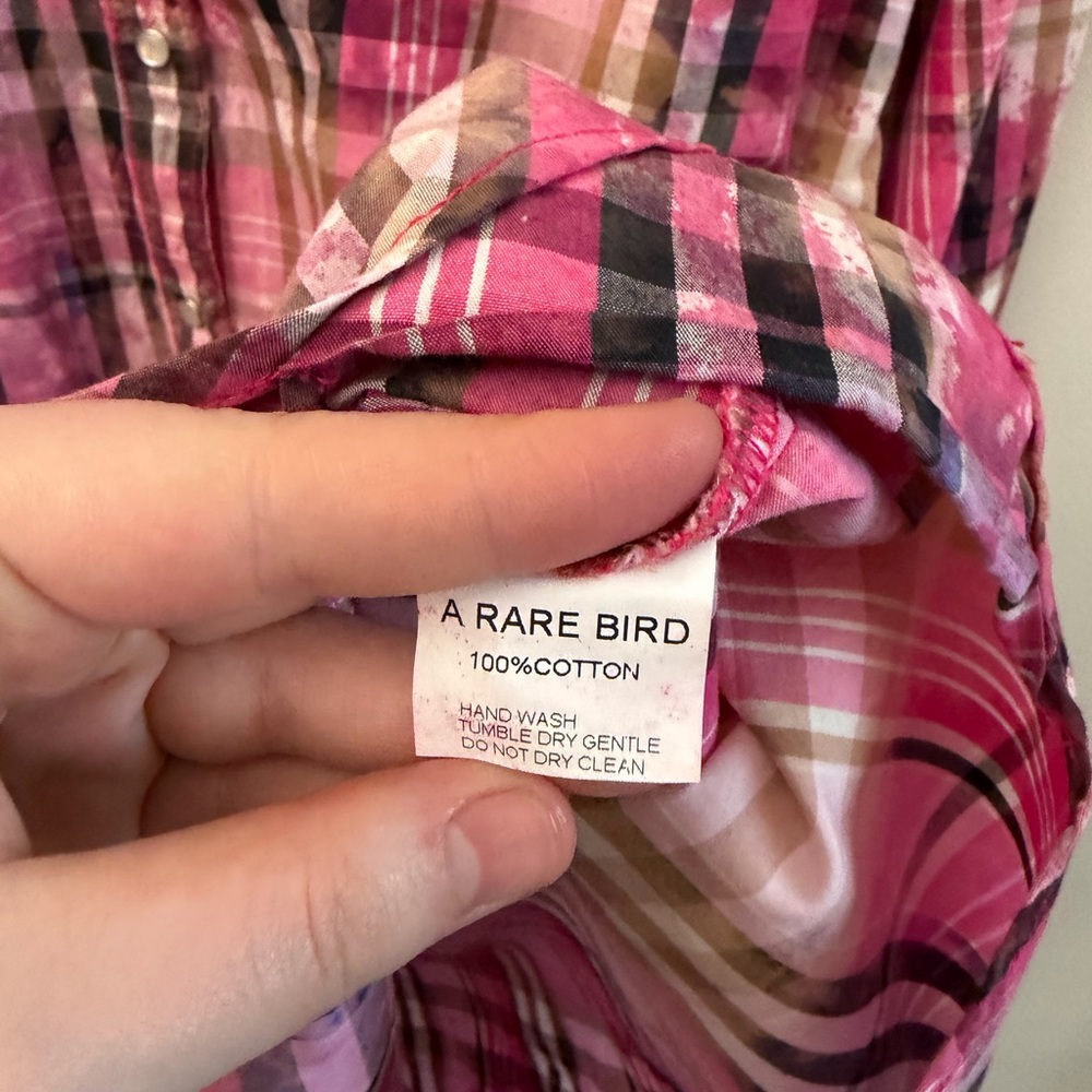 A Rare Bird Handmade Plaid Rhinestone Western Pearl Snap Shirt Dress Size M/L - Picture 11 of 16